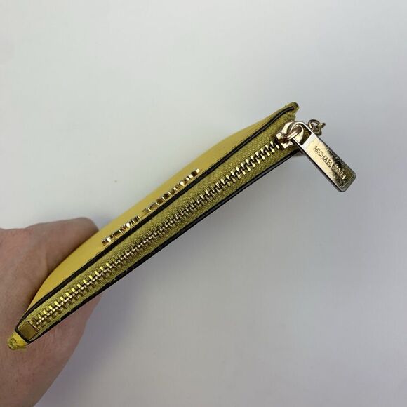 Michael Kors Jet Set Travel Saffiano Leather Coin Pouch Yellow Small Key Zip - Picture 8 of 13